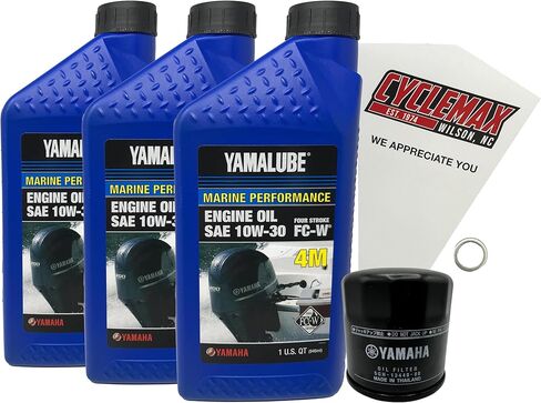 مجموعة تغيير الزيت البحري Cyclemax F30-F70 Yamalube 10W30 المتوافقة مع محرك Yamaha T50 الخارجي 2013-2024 in Kuwait