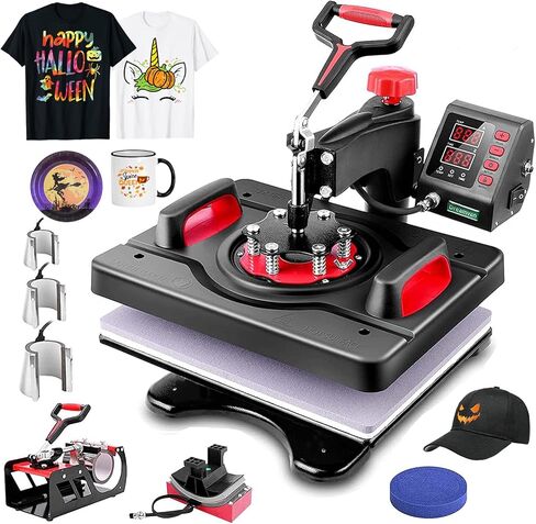 Heat Press 8 in 1, Pro Heat Transfer Machine 12"X15", Digital 360° Swing Away Tshirt Press Machine Combo, t Shirt Maker Printing Sublimation Heat Press Machine for T-Shirts Hat/Cap Mug Plate in Kuwait