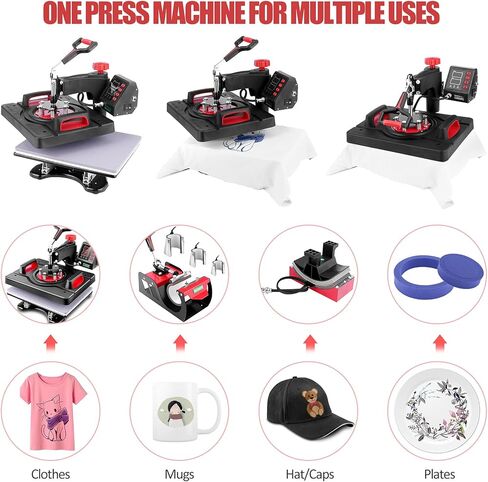 Heat Press 8 in 1, Pro Heat Transfer Machine 12"X15", Digital 360° Swing Away Tshirt Press Machine Combo, t Shirt Maker Printing Sublimation Heat Press Machine for T-Shirts Hat/Cap Mug Plate in Kuwait