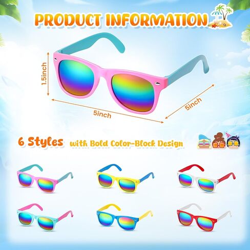 LovesTown 12 Pack Kids Sunglasses Bulk Party Favors, Boys Girls Sunglasses for Kids with UV400 Protection Multicolor for Beach Birthday Party, Goody Bag Stuffers in Kuwait