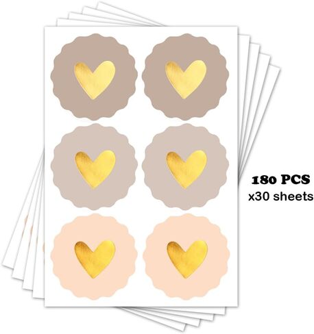 2 Inches Cute Heart Stickers 180PCS Circular Love Self-Adhesive Decor Sticker Wavy Edge Gold Foil Sealing Labels for Box Bag Handmade Packaging Gift Wrapping Envelope Valentine's Day Mother's Day in Saudi Arabia
