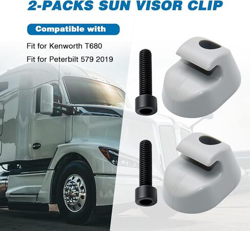 2-Packs S16-1023-661 Sun Visor Clip Compatible with Kenworth T680 & Peterbilt 579 for Long-Haul Truck Interior, Replaces F01377-2 (Gray) in Kuwait