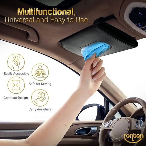 Leather Tissue Holder, Mask Holder, Rectangular Sun Visor Napkin, Mask Dispenser, Premium Car Tissue Box for car, Vehicle (Black) in Saudi Arabia
