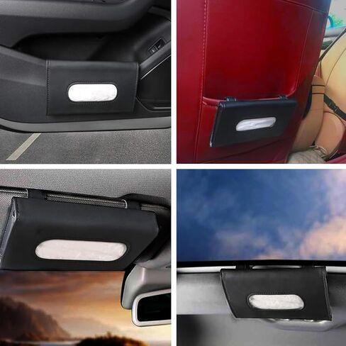 Leather Tissue Holder, Mask Holder, Rectangular Sun Visor Napkin, Mask Dispenser, Premium Car Tissue Box for car, Vehicle (Black) in Saudi Arabia