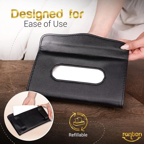 Leather Tissue Holder, Mask Holder, Rectangular Sun Visor Napkin, Mask Dispenser, Premium Car Tissue Box for car, Vehicle (Black) in Saudi Arabia
