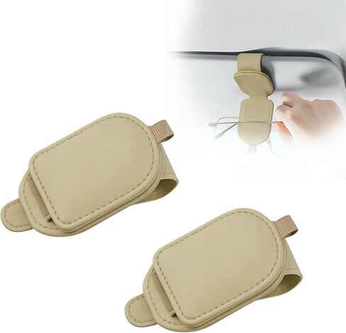 Sunglass Holder for Car Visor, Magnetic Leather Eyeglass Holder, Universal Car Sunglass Organizer Visor Accessories for SUV Truck Pickup, 2 Pack (Black) in Kuwait