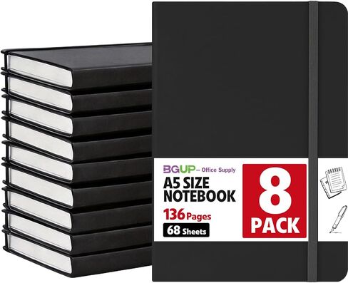 8 Pack Lined Journal Notebook for Work, A5 Hardcover (5.5" x 8.3"), Black 136 Pages Medium College Ruled Notebook Bulk, for Writing, Note Taking, Business Work School Home in Saudi Arabia