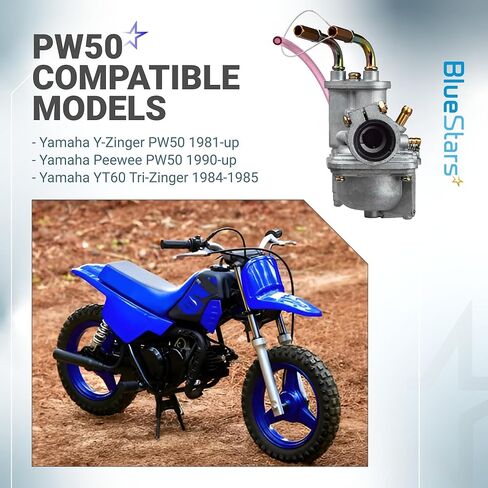 مجموعة مكربن ​​PW50 مطورة - متوافقة مع Yamaha PW50 Peewee/Y-Zinger (1981–2009) - تتضمن فلتر الهواء، فلتر الوقود، كابل الاختناق، كابل الخانق، قابس الإشعال in Kuwait