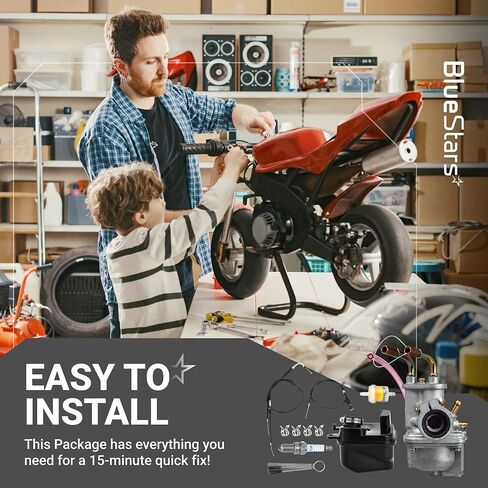 مجموعة مكربن ​​PW50 مطورة - متوافقة مع Yamaha PW50 Peewee/Y-Zinger (1981–2009) - تتضمن فلتر الهواء، فلتر الوقود، كابل الاختناق، كابل الخانق، قابس الإشعال in Kuwait