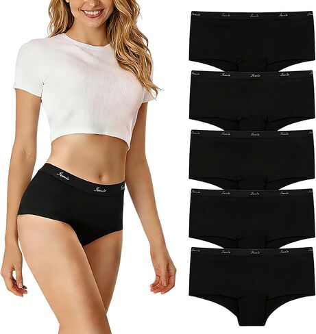 Womens Boy Shorts Organic Cotton Underwear Ladies Soft Boyshorts Panties Low Rise Boxer Briefs for Women 2/5 Pack in Saudi Arabia