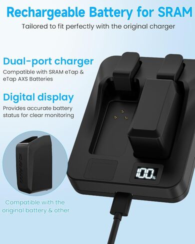 Dual-Port Battery Charger for SRAM AXS/eTap Red Force Rival GX Eagle Battery, USB C Fast Charging with Digital Display (Only Charger) in Saudi Arabia