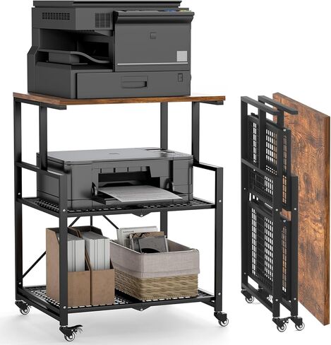 DEANIC Heavy Duty 3-Tier Printer Stand with Locking Wheels, 23.6 x 18.9 x 30 Inches Folding Printer Table with Storage, Large Printer Table Shelf, Easy Assembly for Home Office, Black in Saudi Arabia
