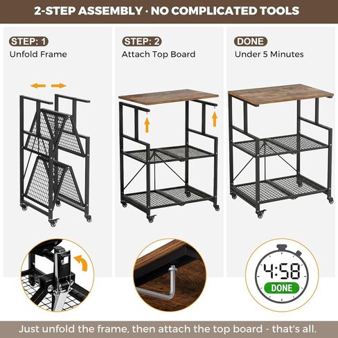DEANIC Heavy Duty 3-Tier Printer Stand with Locking Wheels, 23.6 x 18.9 x 30 Inches Folding Printer Table with Storage, Large Printer Table Shelf, Easy Assembly for Home Office, Black in Saudi Arabia