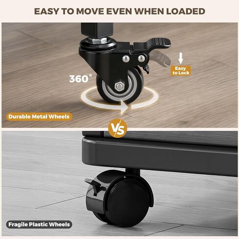 DEANIC Heavy Duty 3-Tier Printer Stand with Locking Wheels, 23.6 x 18.9 x 30 Inches Folding Printer Table with Storage, Large Printer Table Shelf, Easy Assembly for Home Office, Black in Saudi Arabia