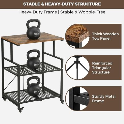 DEANIC Heavy Duty 3-Tier Printer Stand with Locking Wheels, 23.6 x 18.9 x 30 Inches Folding Printer Table with Storage, Large Printer Table Shelf, Easy Assembly for Home Office, Black in Saudi Arabia