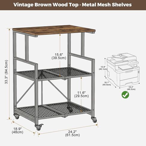 DEANIC Heavy Duty 3-Tier Printer Stand with Locking Wheels, 23.6 x 18.9 x 30 Inches Folding Printer Table with Storage, Large Printer Table Shelf, Easy Assembly for Home Office, Black in Saudi Arabia