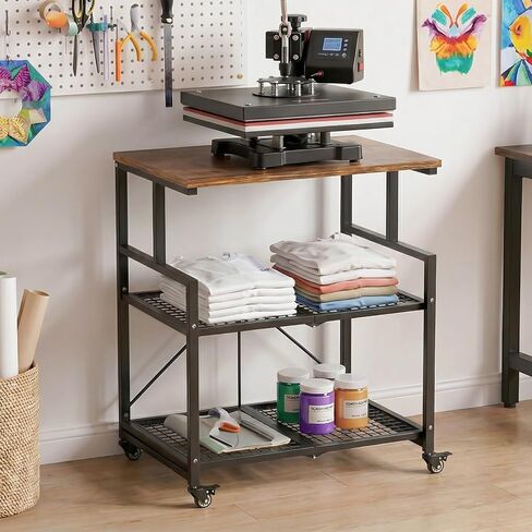 DEANIC Heavy Duty 3-Tier Printer Stand with Locking Wheels, 23.6 x 18.9 x 30 Inches Folding Printer Table with Storage, Large Printer Table Shelf, Easy Assembly for Home Office, Black in Saudi Arabia