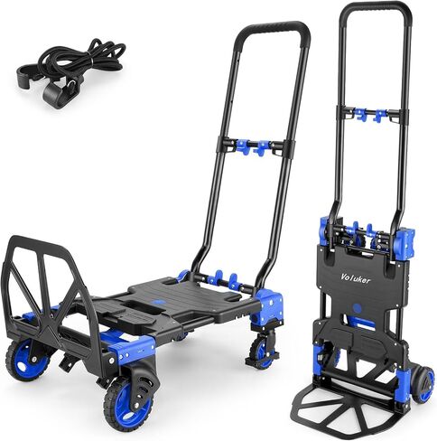 330LB Folding Hand Truck Moving Dolly, Hand Trucks Heavy Duty Combination of 4 Wheels and 2 Wheels Convertible Dolly Cart with Retractable Handle Dolly for Moving Office Carts(Blue) in Kuwait