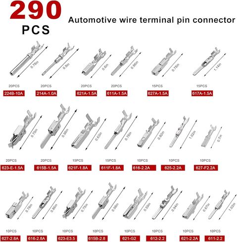 290PCS Car Electrical Wire Terminal Pins Connector, 1/1.5/1.8/2.2/2.8/3.5mm 21Type Electric Connector Wire Pin, Large Quantity Non-Insulated Plug Male Female Crimp Pins in Saudi Arabia