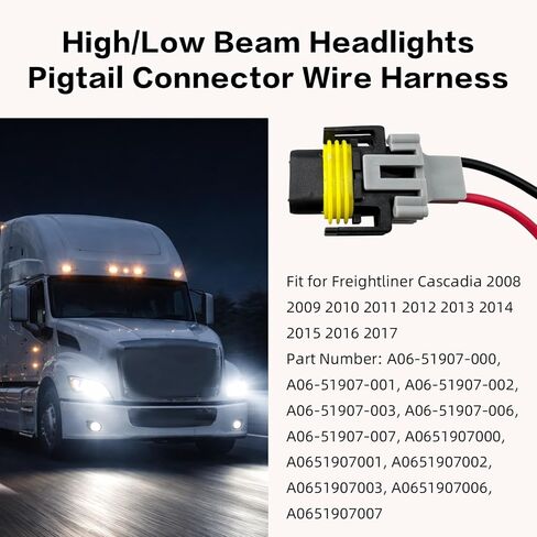 2 قطعة من المصابيح الأمامية ذات الشعاع العالي/المنخفض، وصلة ضفيرة سلكية مناسبة لـ Freightliner Cascadia 2008-2017 استبدال قابس إصلاح الأسلاك الأمامية مع محطات استبدال A0651907002 in Kuwait