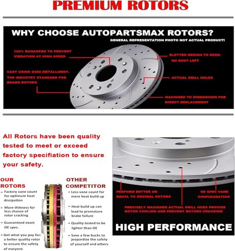 Acinoparts Rear Brake Kit Replacement for 2013-2018 Lexus ES300h 2013-2018 Lexus ES350 2013-2018 Toyota Avalon 2012-2017 Toyota Camry Drilled and Slotted Disc Brake Rotors Ceramic Brake Pads in Saudi Arabia