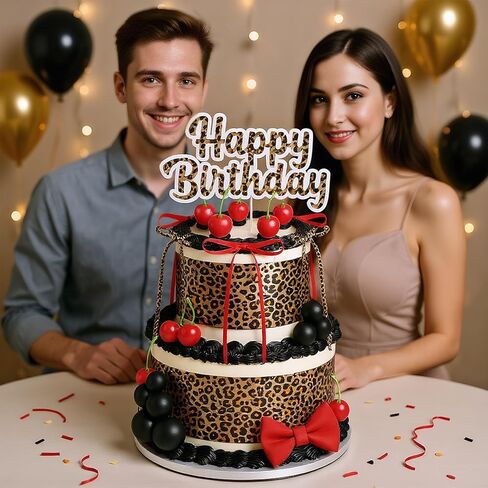 41 قطعة من زينة كعكة الكرز الفهد على شكل فيونكة لأعياد الميلاد وحفلات الزفاف وحفلات استقبال المولود الجديد ديكور فاكهة الكرز لتزيين حفلات أعياد الميلاد in Kuwait