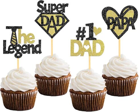 24Pcs Happy Father's Day Cupcake Toppers for Father's Day Decorations, Best Dad Cupcake Picks for Father's Birthday Decorations (happy) in Kuwait