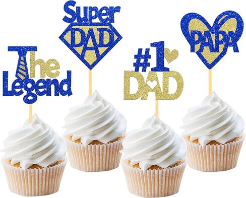 24Pcs Happy Father's Day Cupcake Toppers for Father's Day Decorations, Best Dad Cupcake Picks for Father's Birthday Decorations (happy) in Kuwait