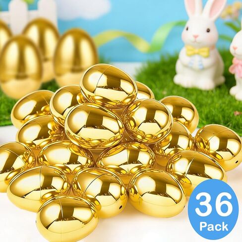 36 قطعة من بيض عيد الفصح الذهبي البلاستيكي من TURNMEON، مقاس 2.36 بوصة، بيضات عيد الفصح الذهبية الفارغة القابلة للتعبئة لحشو سلة عيد الفصح، وملء حلوى الحلوى، وصيد البيض، ومستلزمات جائزة الفصل الدراسي ومفضلات الحفلات in Kuwait