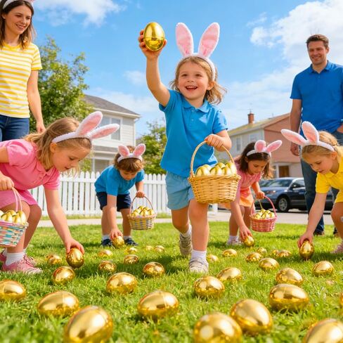 36 قطعة من بيض عيد الفصح الذهبي البلاستيكي من TURNMEON، مقاس 2.36 بوصة، بيضات عيد الفصح الذهبية الفارغة القابلة للتعبئة لحشو سلة عيد الفصح، وملء حلوى الحلوى، وصيد البيض، ومستلزمات جائزة الفصل الدراسي ومفضلات الحفلات in Kuwait