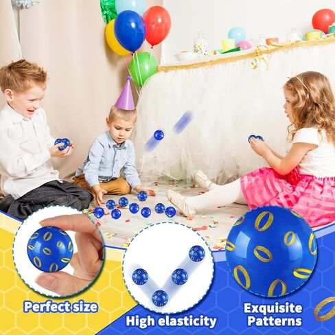 Foilswirl 24 قطعة من الحلقات الزرقاء والذهبية هدايا الحفلات 35 مم، كرات نطاطة زرقاء وذهبية للأطفال، ألعاب مطاطية للحفلات لعيد الميلاد، حشو الحقائب، جوائز الفصل الدراسي in Saudi Arabia