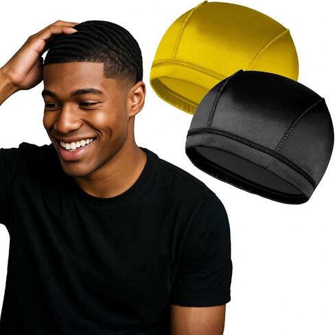 2PCS Silky Wave Caps for Men Waves, Good Compression Caps Over Durags for 360 Waves, Ideal Gifts for Farther's Day (Black+Silver) in Saudi Arabia
