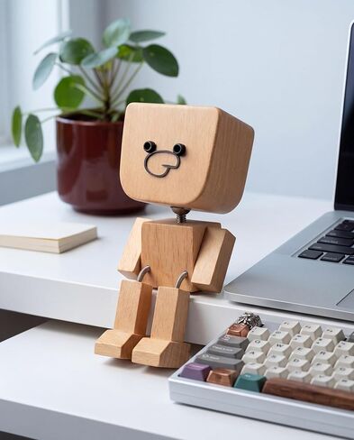 Shaking Wooden Man with 12 Magnetic Mood Faces - Handmade Wooden Bobblehead Fidget Desk Toy, Funny Car Dashboard Decor, Office Stress Relief Gift, White Elephant Gift Ideas for Men Women Coworkers in Kuwait