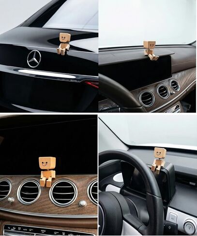 Shaking Wooden Man with 12 Magnetic Mood Faces - Handmade Wooden Bobblehead Fidget Desk Toy, Funny Car Dashboard Decor, Office Stress Relief Gift, White Elephant Gift Ideas for Men Women Coworkers in Kuwait