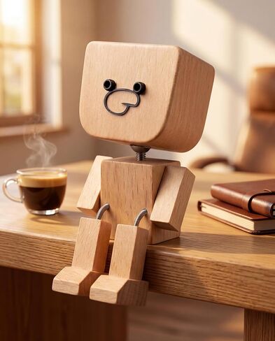 Shaking Wooden Man with 12 Magnetic Mood Faces - Handmade Wooden Bobblehead Fidget Desk Toy, Funny Car Dashboard Decor, Office Stress Relief Gift, White Elephant Gift Ideas for Men Women Coworkers in Kuwait