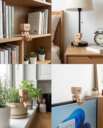 Shaking Wooden Man with 12 Magnetic Mood Faces - Handmade Wooden Bobblehead Fidget Desk Toy, Funny Car Dashboard Decor, Office Stress Relief Gift, White Elephant Gift Ideas for Men Women Coworkers in Kuwait