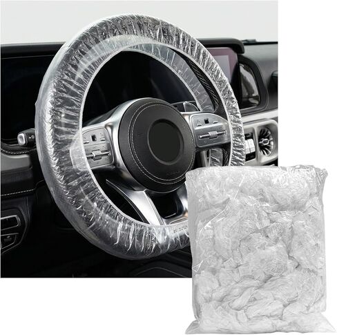 100 PCS Disposable Steering Wheel Covers, Transparent Steering Wheels Protector with Elastic Trim, Universal Plastic Car Wheels Protective Cover for Scratch Prevention in Saudi Arabia