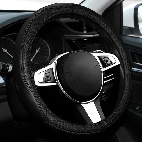 NBTEPEM Customized Auto Car Steering Wheel Cover for Toyota, Microfiber Leather Steering Wheel Covers with Anti-Slip Lining, Breathable, Safety, Soft, Sports Style (Black) in Kuwait