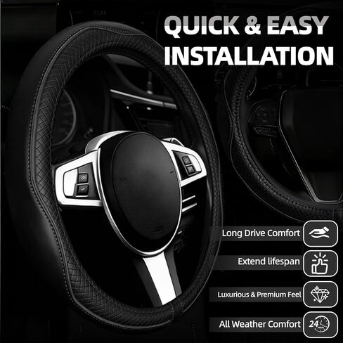 NBTEPEM Customized Auto Car Steering Wheel Cover for Toyota, Microfiber Leather Steering Wheel Covers with Anti-Slip Lining, Breathable, Safety, Soft, Sports Style (Black) in Kuwait