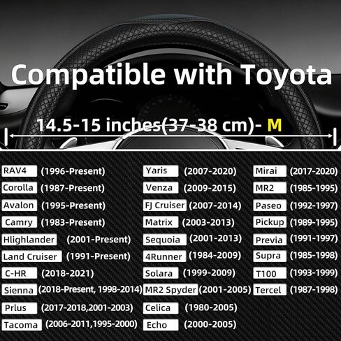 NBTEPEM Customized Auto Car Steering Wheel Cover for Toyota, Microfiber Leather Steering Wheel Covers with Anti-Slip Lining, Breathable, Safety, Soft, Sports Style (Black) in Kuwait