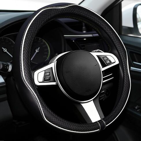 NBTEPEM Customized Auto Car Steering Wheel Cover for Toyota, Microfiber Leather Steering Wheel Covers with Anti-Slip Lining, Breathable, Safety, Soft, Sports Style (Black) in Kuwait