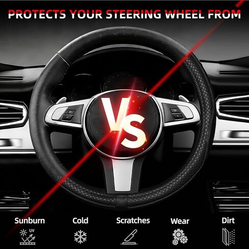 NBTEPEM Customized Auto Car Steering Wheel Cover for Toyota, Microfiber Leather Steering Wheel Covers with Anti-Slip Lining, Breathable, Safety, Soft, Sports Style (Black) in Kuwait