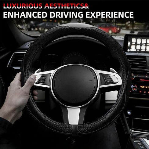 NBTEPEM Customized Auto Car Steering Wheel Cover for Toyota, Microfiber Leather Steering Wheel Covers with Anti-Slip Lining, Breathable, Safety, Soft, Sports Style (Black) in Kuwait