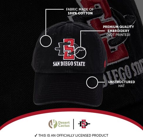 Desert Cactus San Diego State University Baseball Hat SDSU Aztecs Brimmed Embroirderd Cap Adjustable Cloth Strap Adult (Style D) in Saudi Arabia
