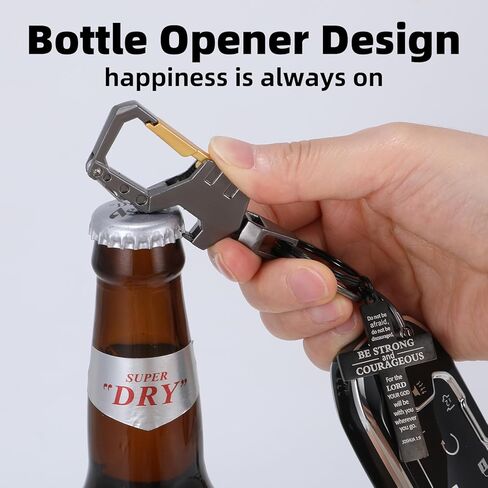 Cross Keychain with Bible Verse and Heavy Duty Carabiner Bottle Opener Keychain Set with Anti-Loss D-rings – Gunmetal Gray for Men, Women in Saudi Arabia