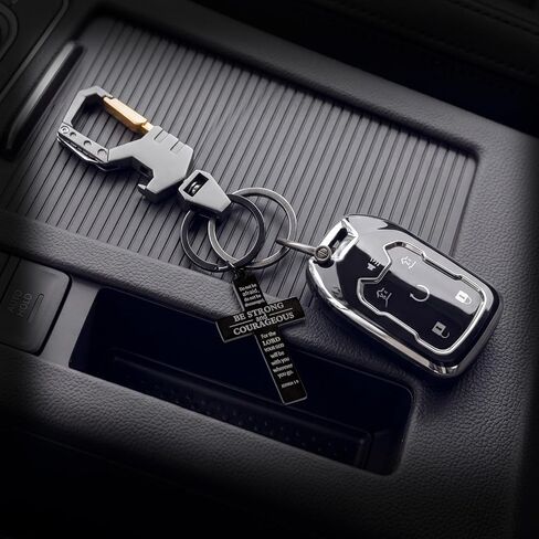 Cross Keychain with Bible Verse and Heavy Duty Carabiner Bottle Opener Keychain Set with Anti-Loss D-rings – Gunmetal Gray for Men, Women in Saudi Arabia
