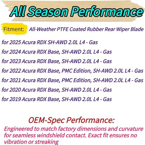 استبدال شفرة الممسحة الخلفية والذراع لـ Acura RDX 2019-2025 2024 2023 2022 2021 2020 - OEM مناسب لموديلات Base PMC Edition SH-AWD - مجموعة شفرات ممسحة الزجاج الأمامي الخلفي لجميع المواسم in Kuwait