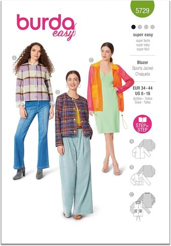 Burda X05729BURDA Easy to Make Misses' Bouclé Blazer and Flannel Jacket Sewing Pattern Packet, Design Code B5729, Sizes 8-18 (34-44) in Saudi Arabia