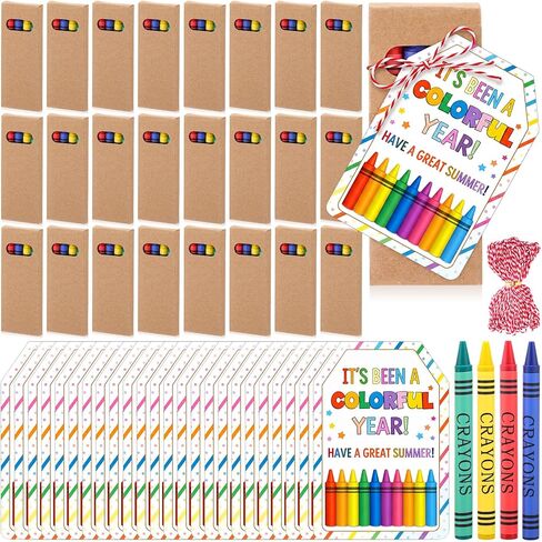 Resurhang 24 Sets/96 Pcs End of The School Year Students Gifts Bulk Include Colorful Crayons Greeting Cards String Preschool Kindergarten Graduation Gift for Toddlers Kids Teacher Paint Summer Party in Kuwait