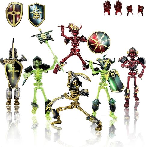 6 Pcs Titan 13 Skeleton Action Figures Set with 224 Accessories, DIY Assembly Required 3D Printed Toys Mini Skeleton Action Figure for Boys, Multi-Jointed Movable for Halloween Party Gifts in Saudi Arabia